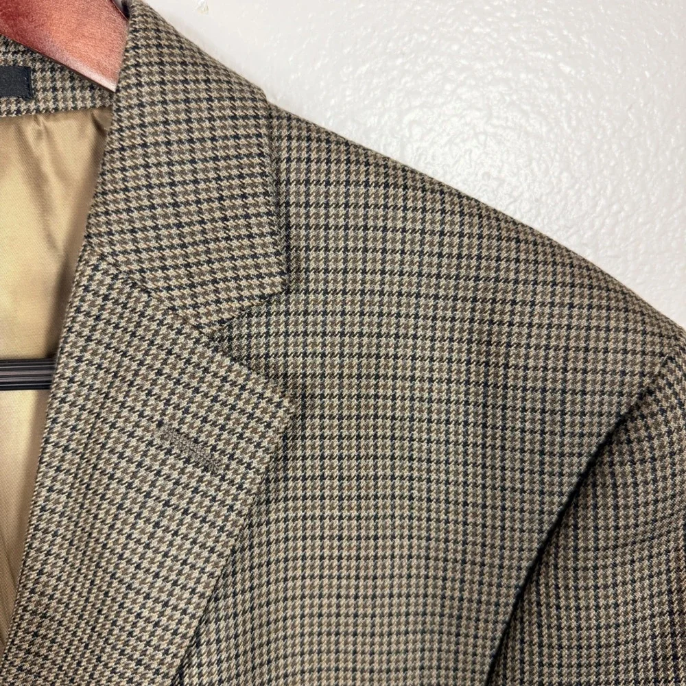 Lauren Ralph Lauren Blazer Men‎ 42R Brown Silk Wool Houndstooth Sport Coat